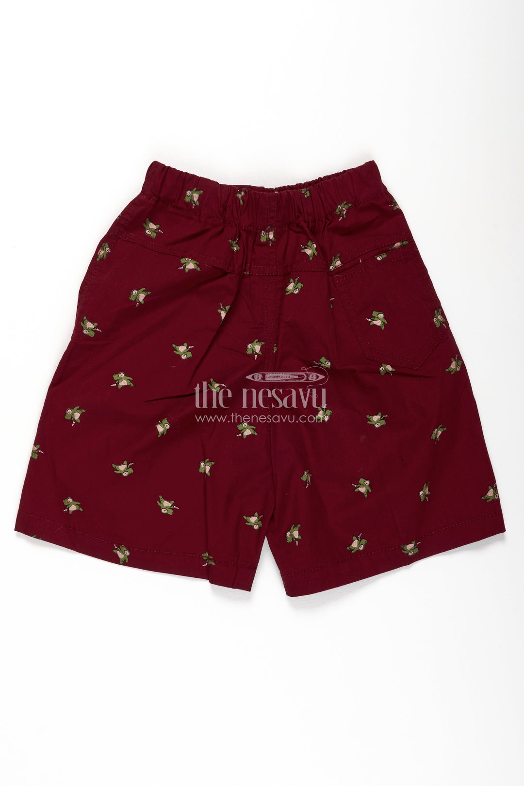 Boys Cotton shorts dress in Maroon with Playful All Over Digital Prints and Comfortable Waistband