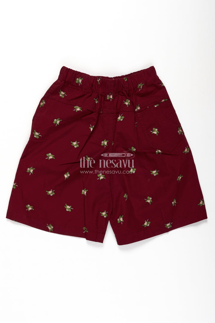 Boys Cotton shorts dress in Maroon with Playful All Over Digital Prints and Comfortable Waistband