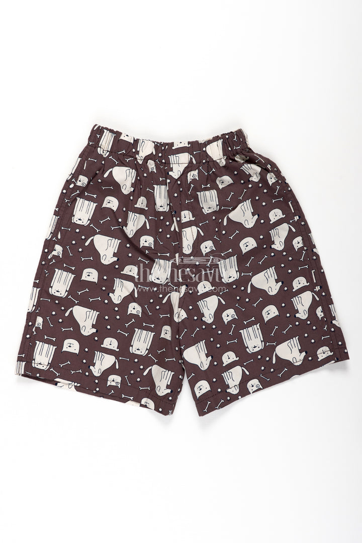 Boys Cotton shorts in Charcoal with Cute Character Motifs and Soft Digital Printed Fabric