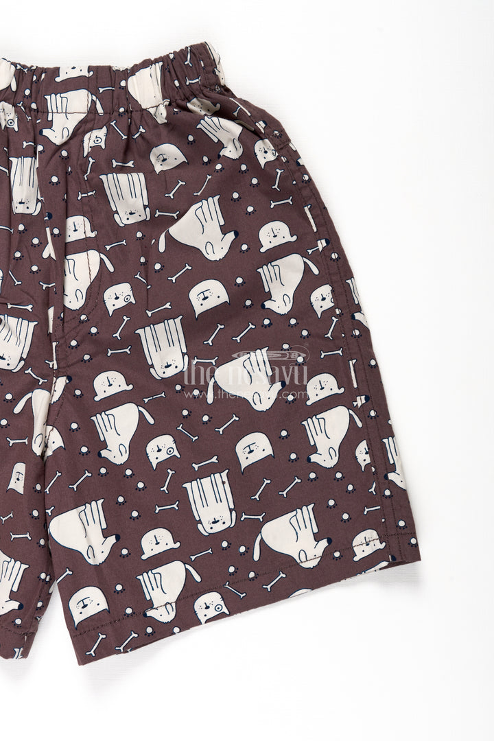 Boys Cotton shorts in Charcoal with Cute Character Motifs and Soft Digital Printed Fabric