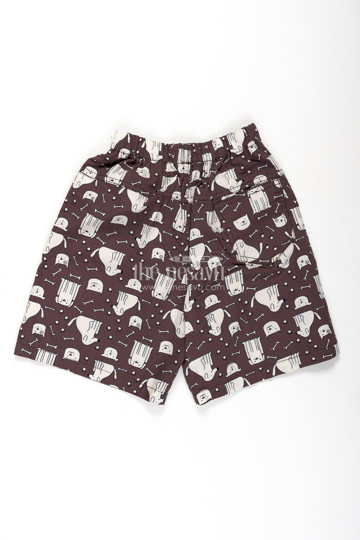 Boys Cotton shorts in Charcoal with Cute Character Motifs and Soft Digital Printed Fabric