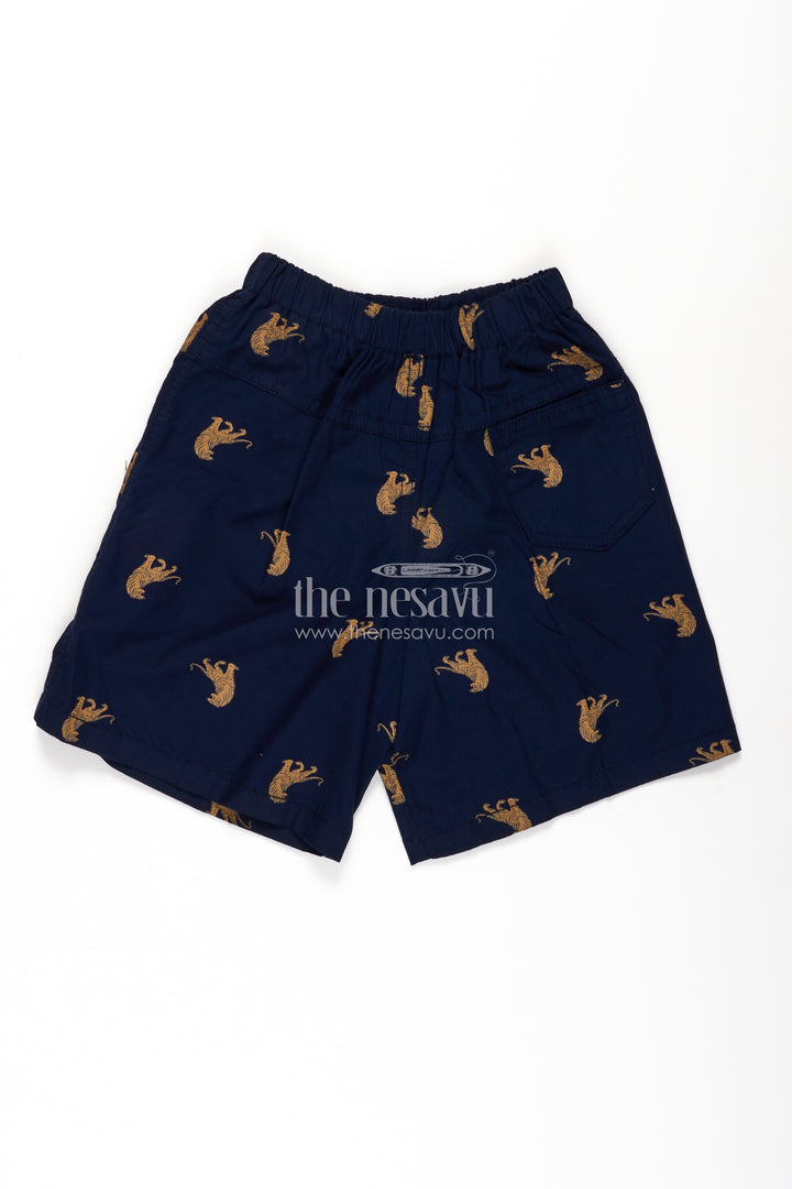 Boys Blue summer shorts in Cotton with Camel Digital Print and Comfortable Elastic Waistband