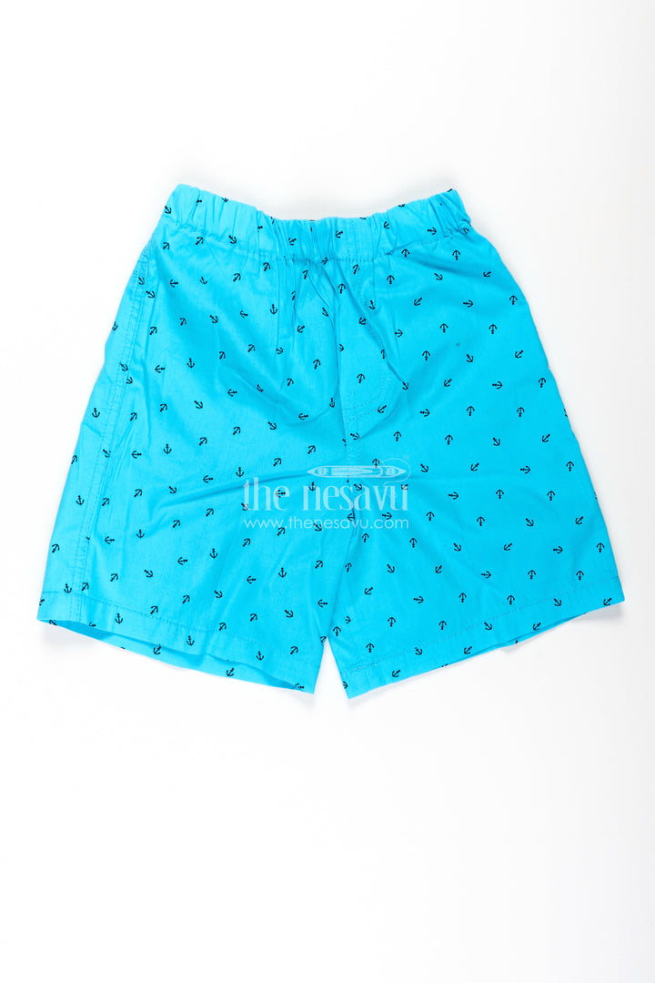 Boys Cotton sky blue shorts with Tiny Anchor Digital Print and Breathable Soft Fabric