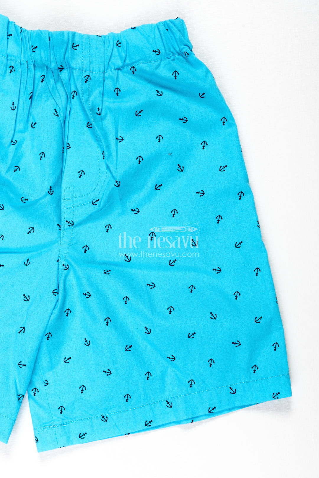 Boys Cotton sky blue shorts with Tiny Anchor Digital Print and Breathable Soft Fabric