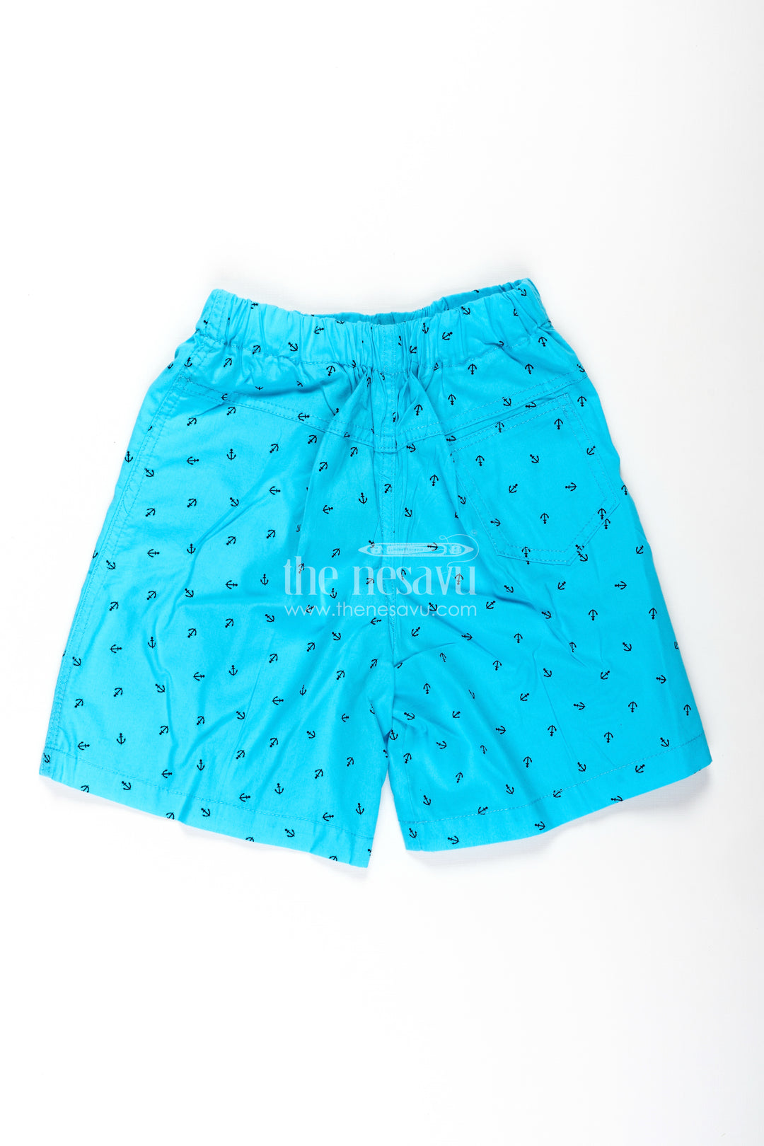 Boys Cotton sky blue shorts with Tiny Anchor Digital Print and Breathable Soft Fabric