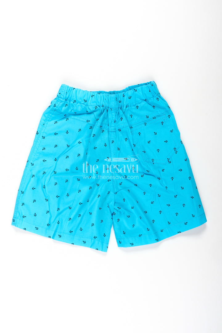 Boys Cotton sky blue shorts with Tiny Anchor Digital Print and Breathable Soft Fabric