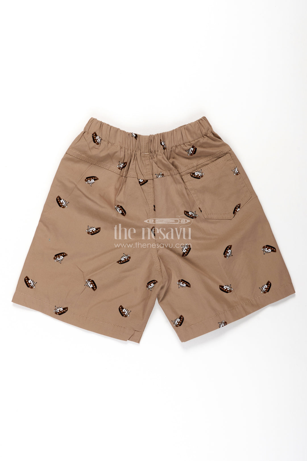 Boys Cotton brown shorts with Pirate Ship Digital Print and Soft Elastic Waistband for Daily Comfort