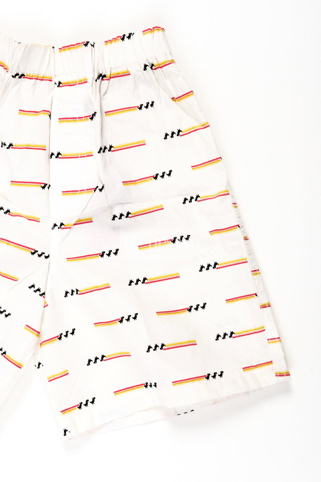 Boys Cotton white shorts with Stripe and Bird Print and Soft Fit Waistband for Casual Comfort