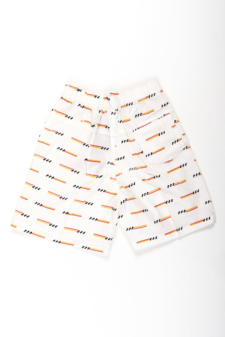 Boys Cotton white shorts with Stripe and Bird Print and Soft Fit Waistband for Casual Comfort