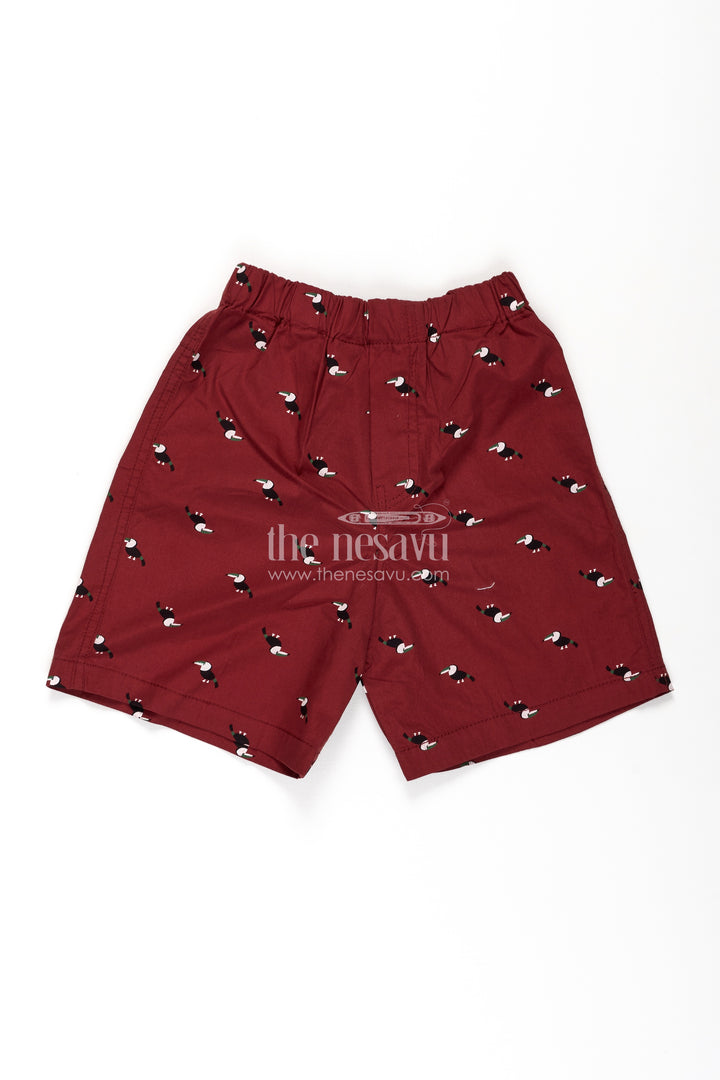 Boys Red Cotton white cycling shorts with Toucan Bird Print and Soft Fit for Casual Comfort
