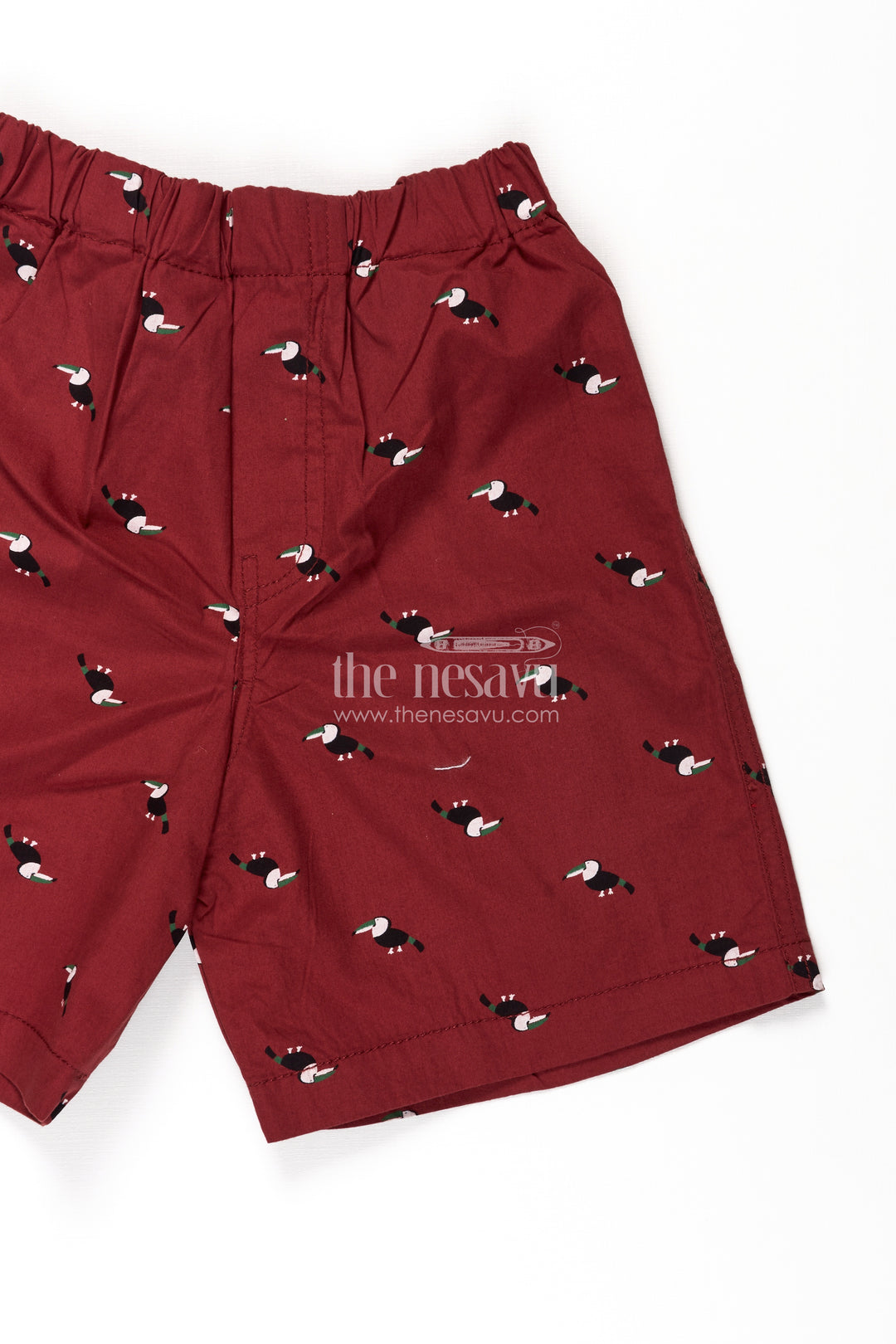 Boys Red Cotton white cycling shorts with Toucan Bird Print and Soft Fit for Casual Comfort