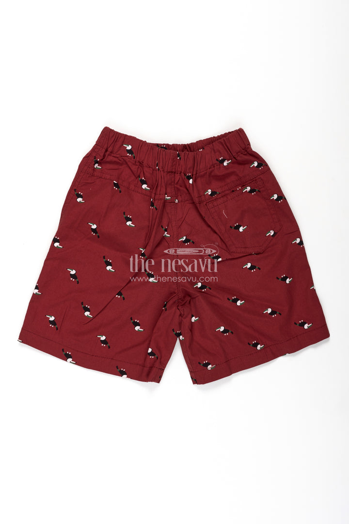 Boys Red Cotton white cycling shorts with Toucan Bird Print and Soft Fit for Casual Comfort