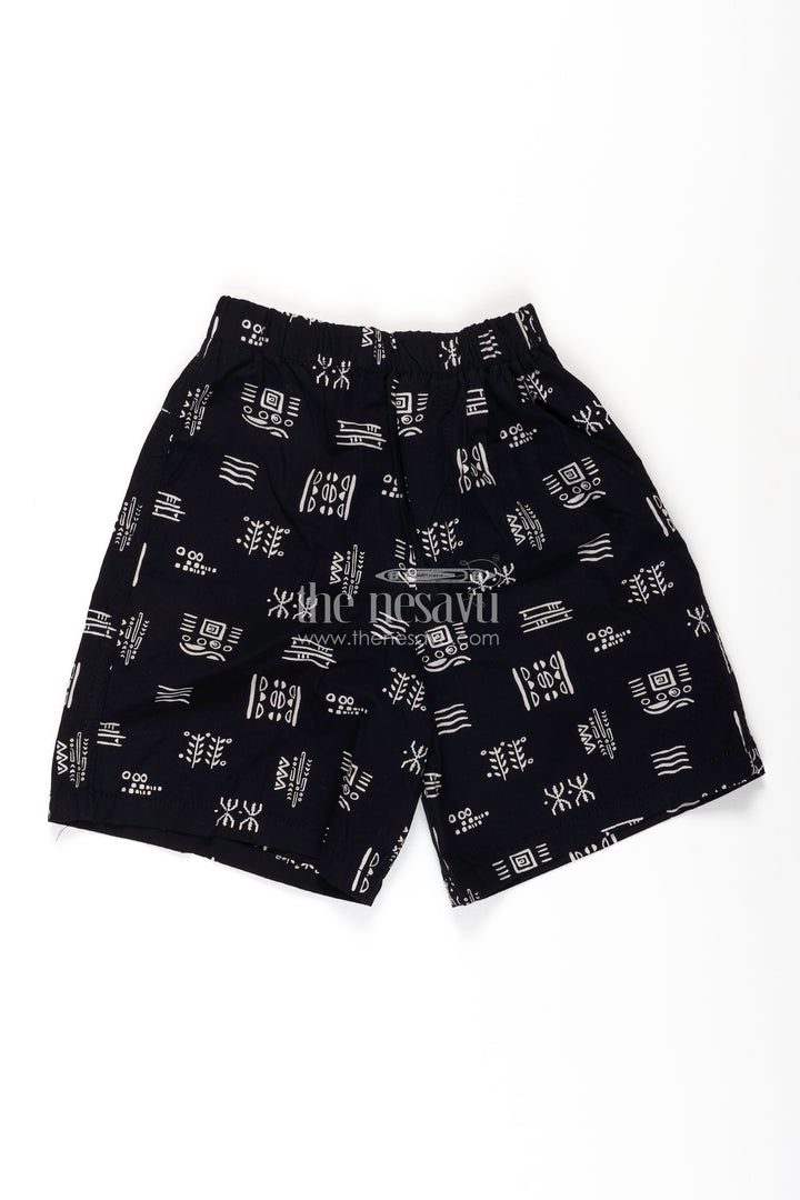 Boys Navy Cotton tiny shorts with Abstract Tribal Digital Print and All Day Soft Fit Waistband