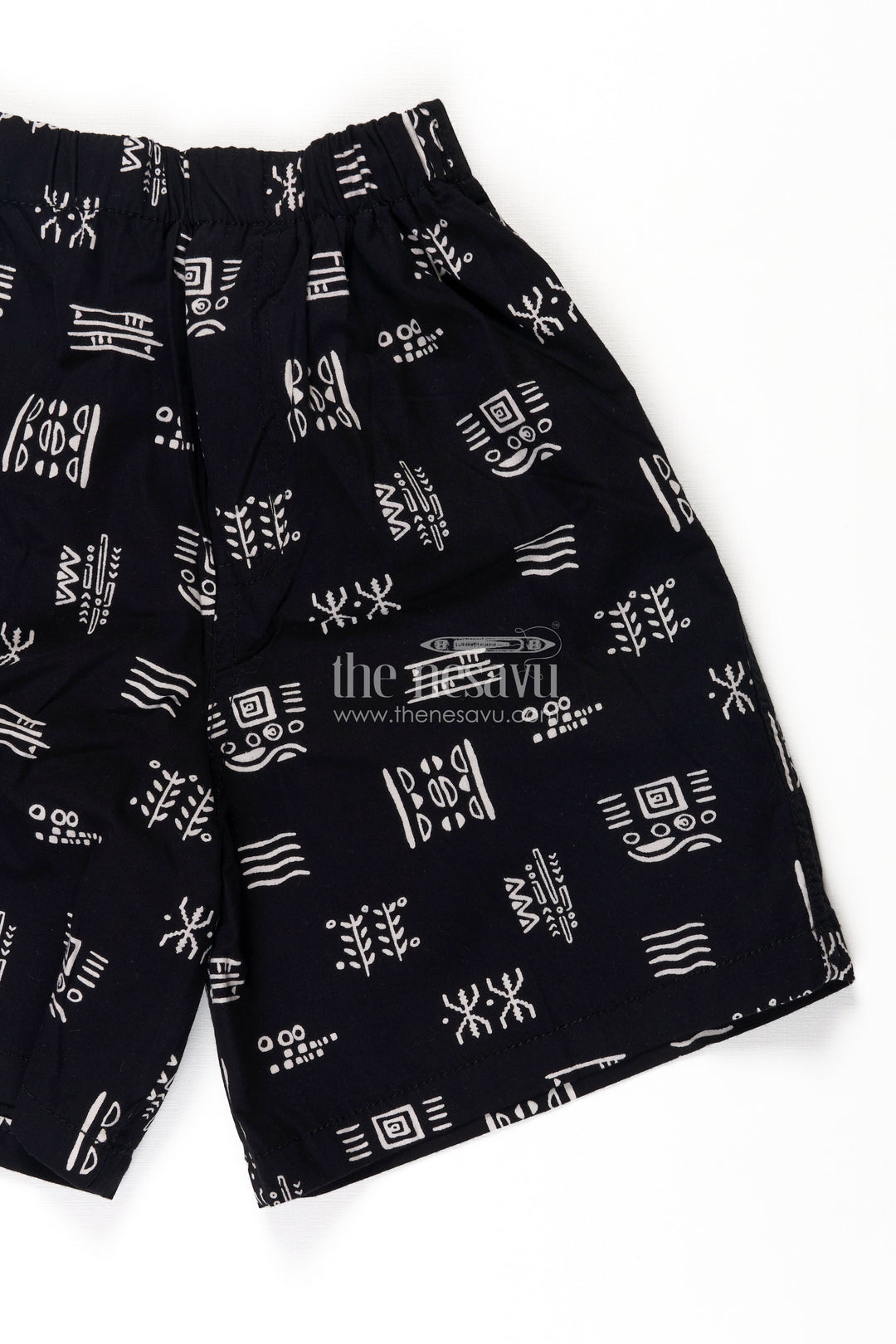 Boys Navy Cotton tiny shorts with Abstract Tribal Digital Print and All Day Soft Fit Waistband