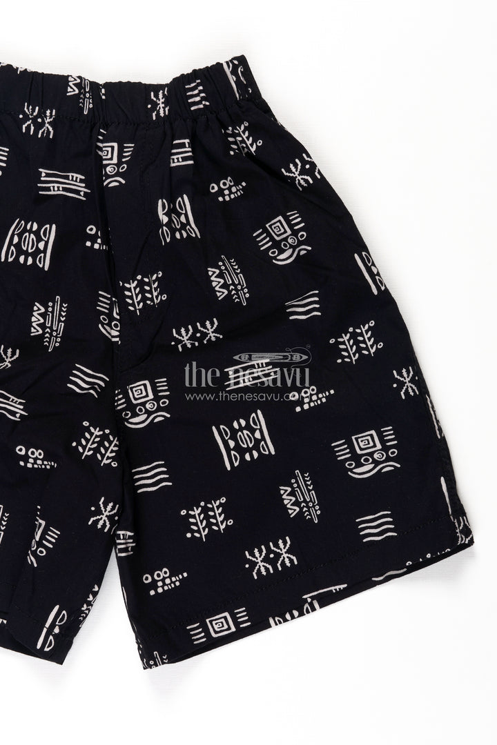 Boys Navy Cotton tiny shorts with Abstract Tribal Digital Print and All Day Soft Fit Waistband