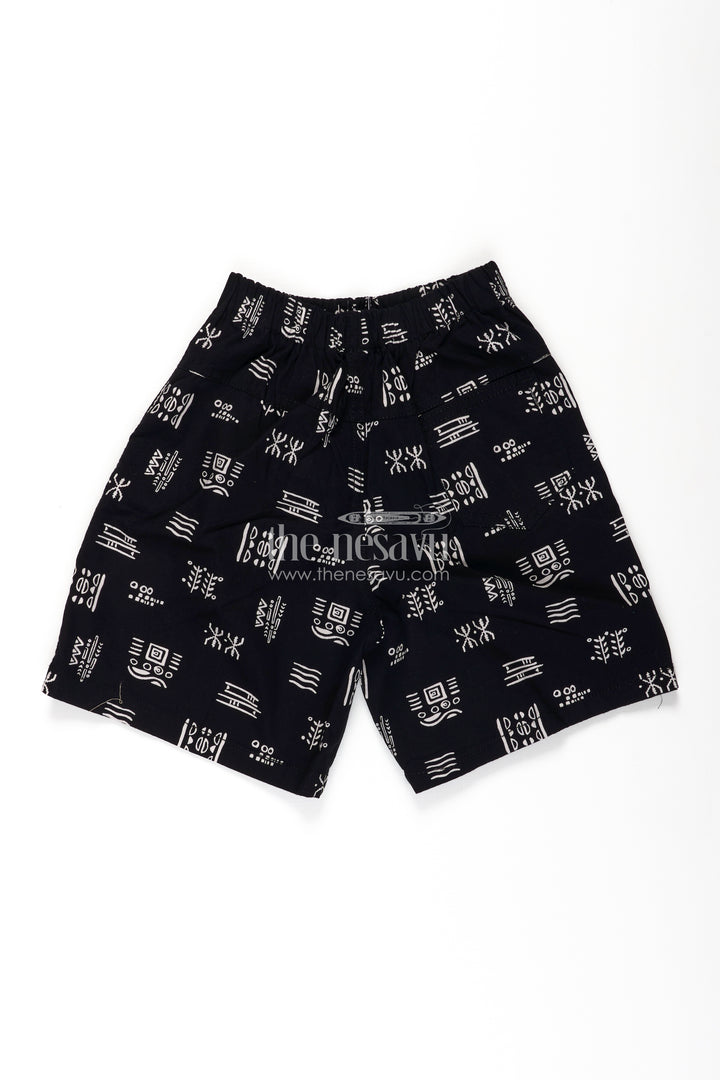 Boys Navy Cotton tiny shorts with Abstract Tribal Digital Print and All Day Soft Fit Waistband