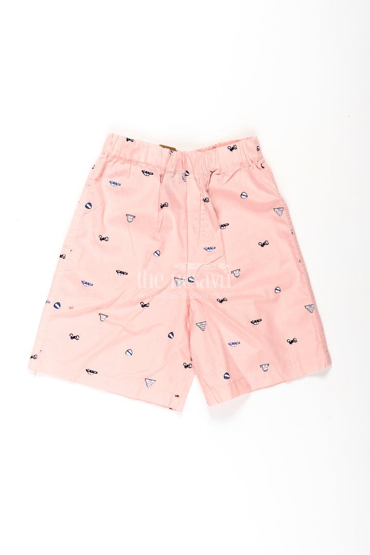 Boys Pink Cotton summer shorts shorts with Sunglasses and Beach Icons All Over Digital Print