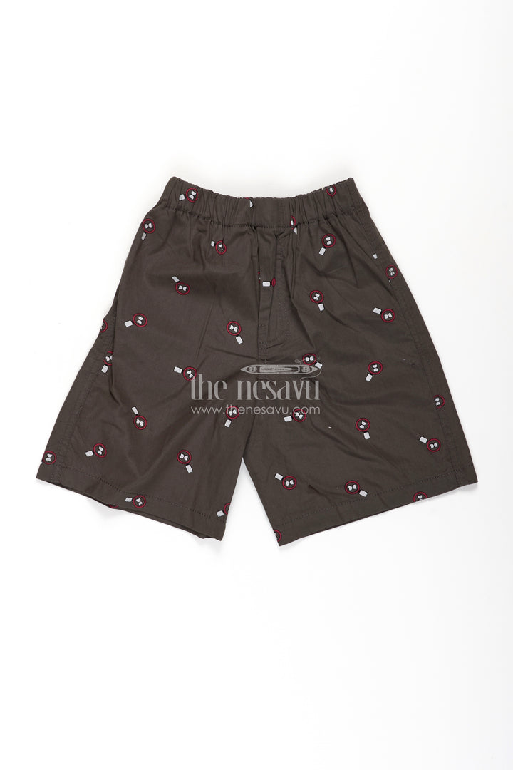 Boys Grey Cotton shorts outfit with Candy Digital Print and Stretchy Waistband for All Day Wear