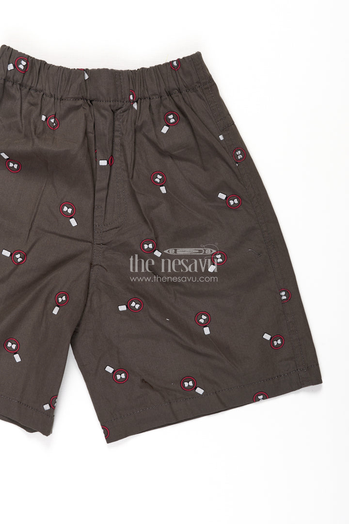 Boys Grey Cotton shorts outfit with Candy Digital Print and Stretchy Waistband for All Day Wear