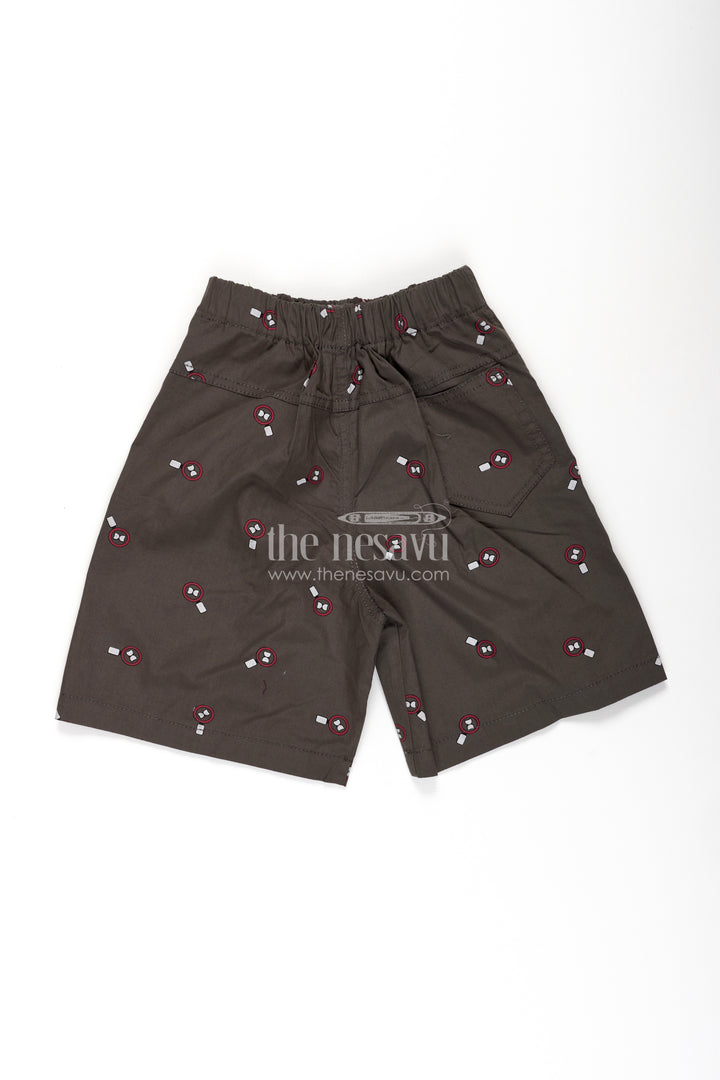 Boys Grey Cotton shorts outfit with Candy Digital Print and Stretchy Waistband for All Day Wear