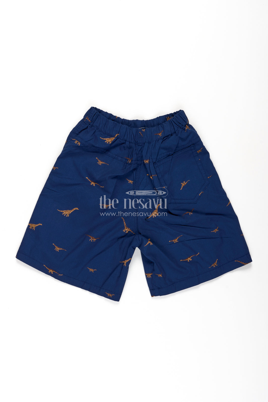 Boys Navy Blue Cotton animal print shorts with Dinosaur Motifs and Soft Elastic Fit for Daily Play