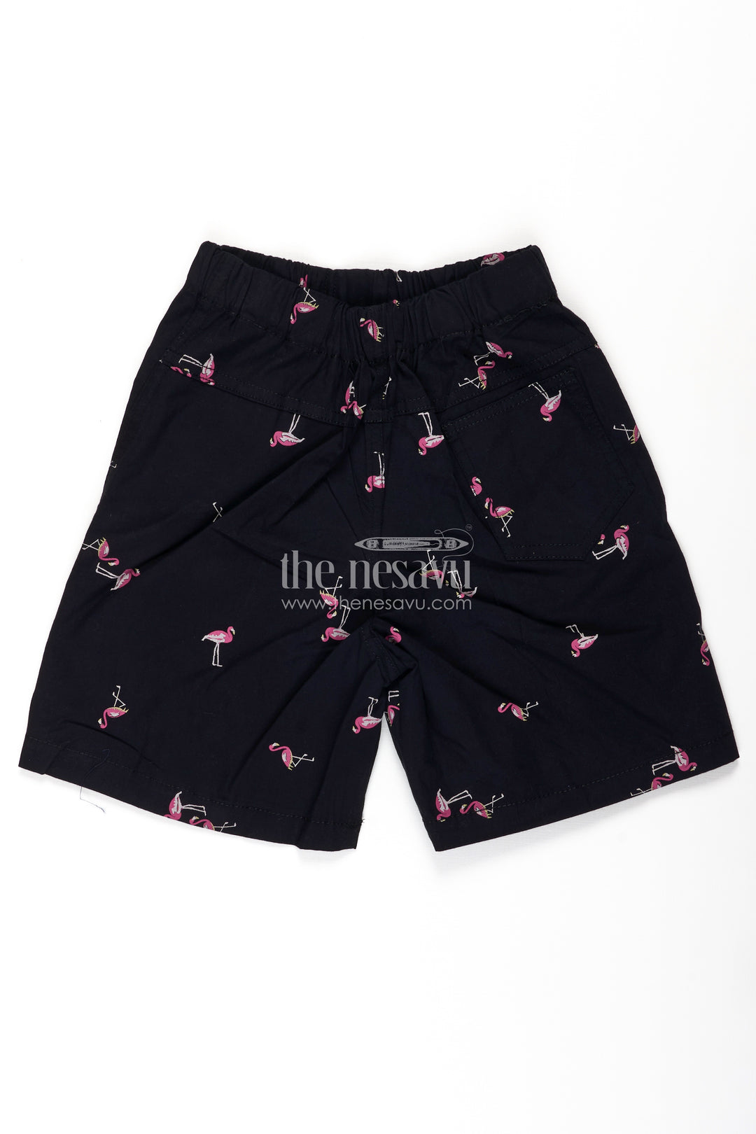Boys Black Cotton black shorts outfit with Flamingo Print and Soft Everyday Elastic Waist Fit