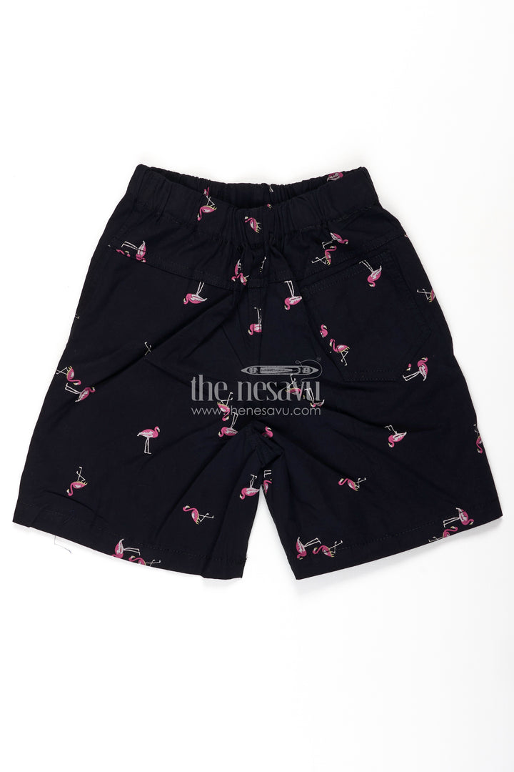 Boys Black Cotton black shorts outfit with Flamingo Print and Soft Everyday Elastic Waist Fit