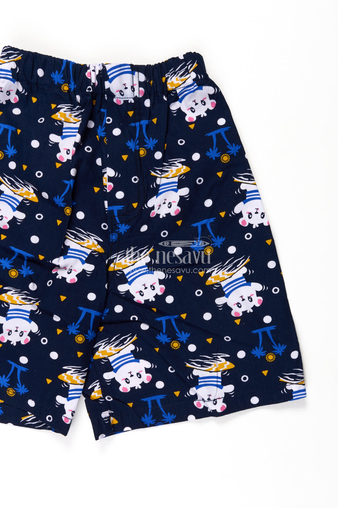 Boys Navy Cotton anime shorts with Cartoon Character Print and Stretch Waistband for Fun Daily Style