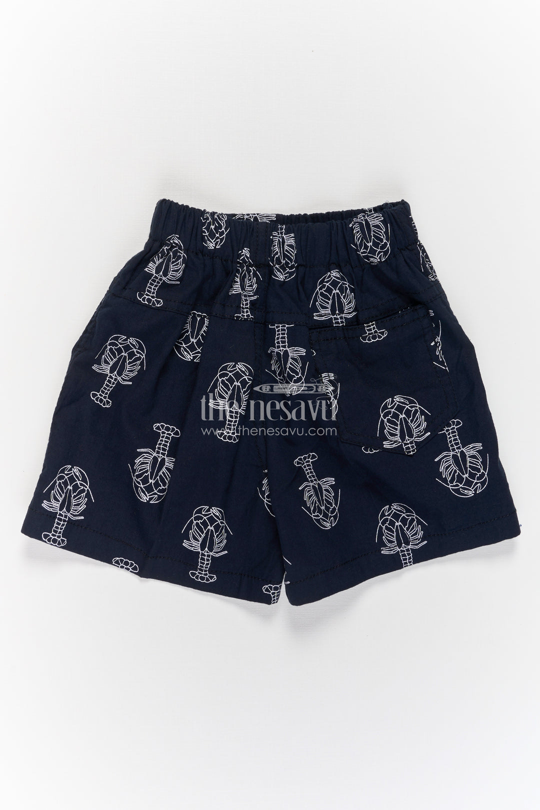 Boys Black Cotton stretchable short with Lobster Print and Soft Elastic Fit for Summer Ease