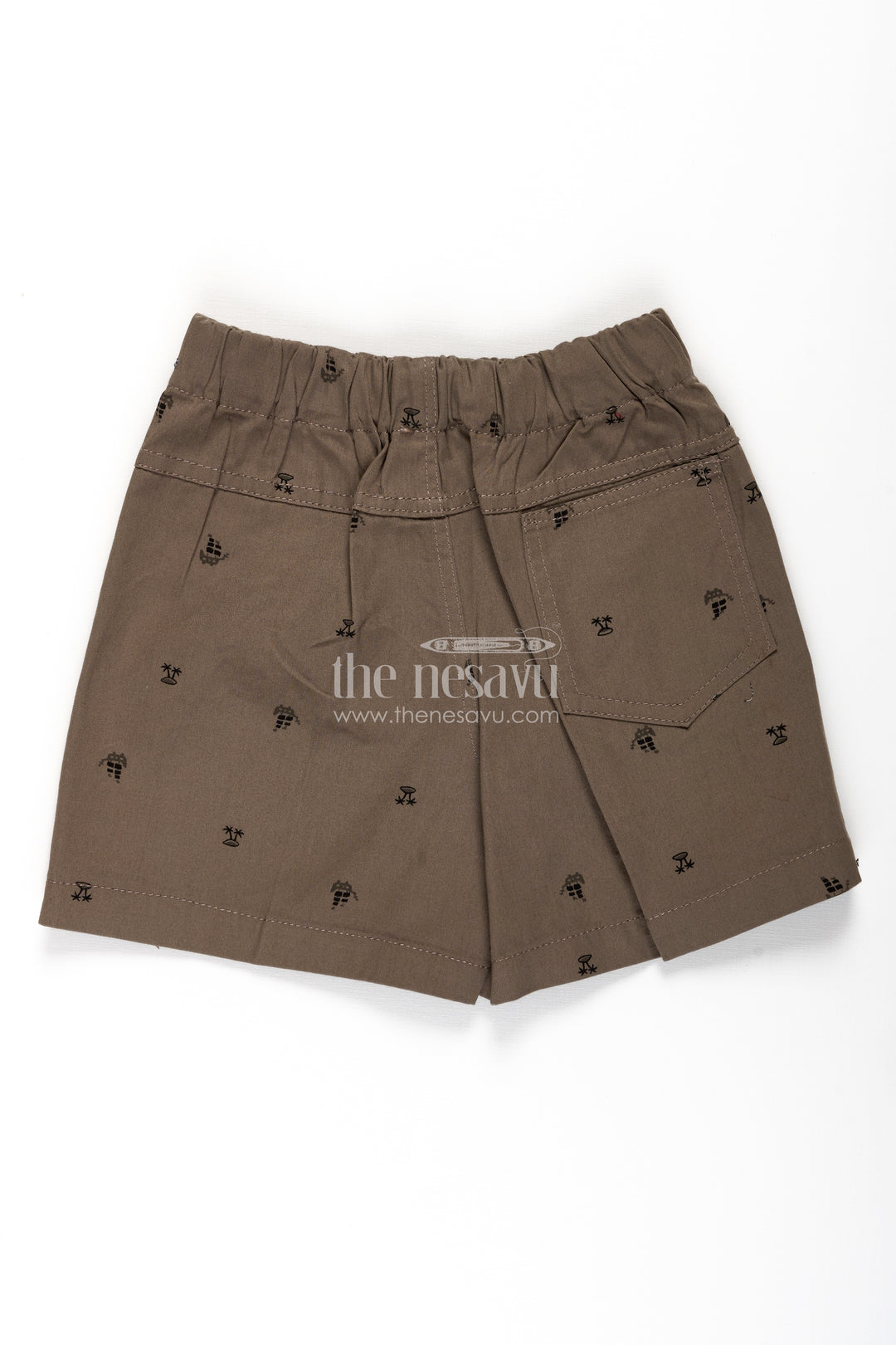 Boys Khaki Cotton sweatshirt shorts with Tropical Palm Tree Print and Comfy Elastic Waistband