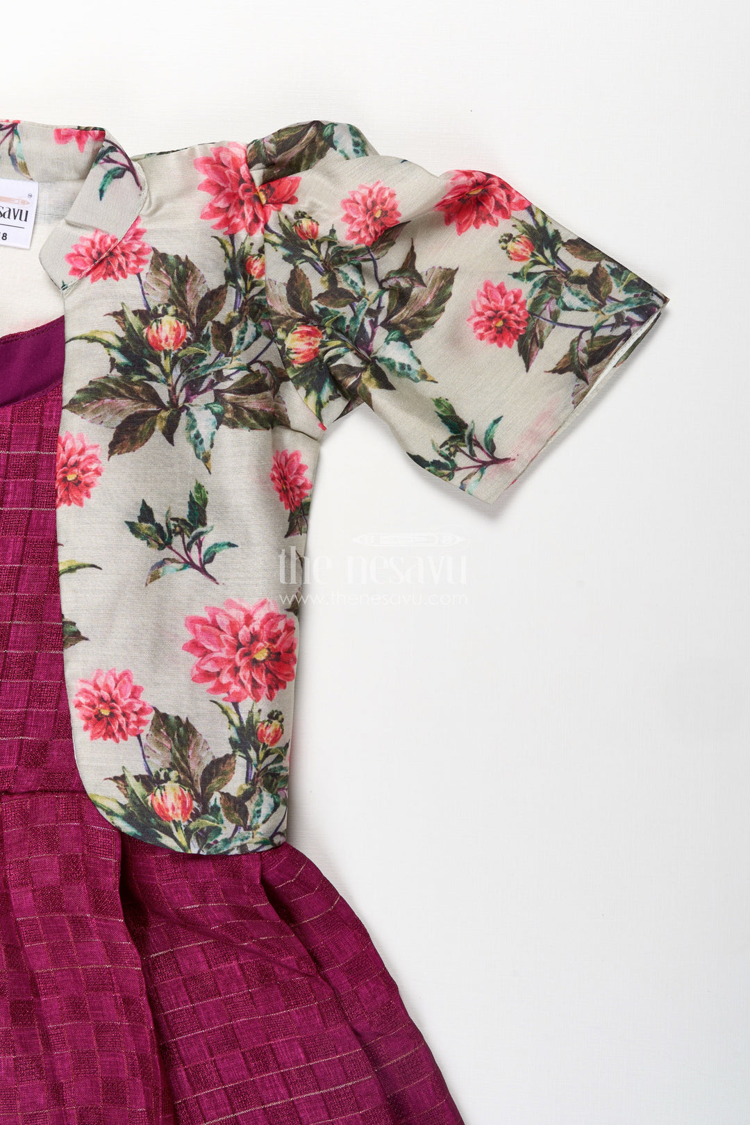 Girls Silk Cotton Gown with Floral Chanderi Overcoat in pink colour gown dress Style