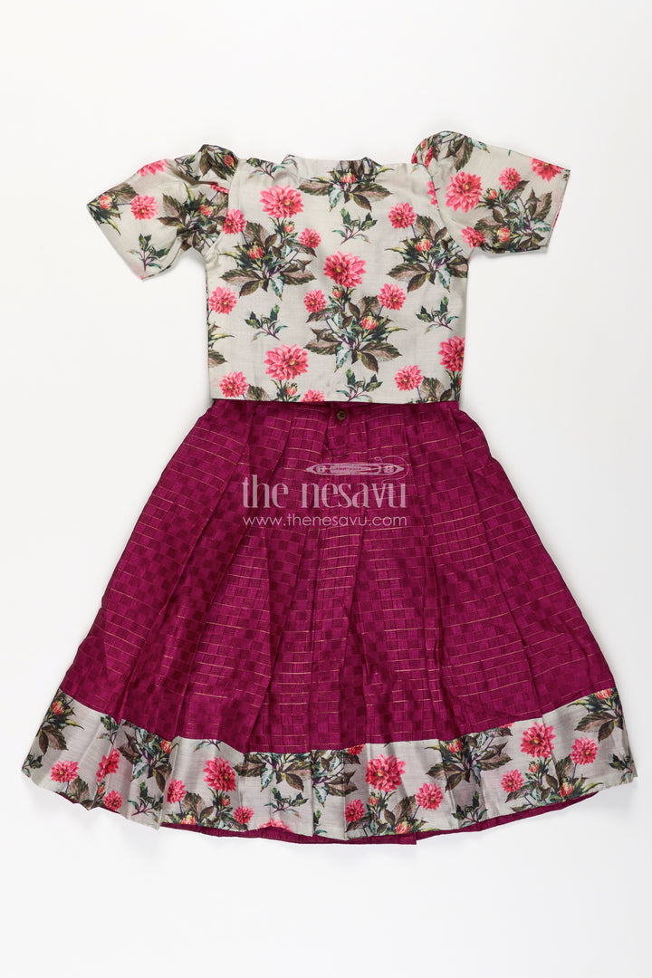 Girls Silk Cotton Gown with Floral Chanderi Overcoat in pink colour gown dress Style