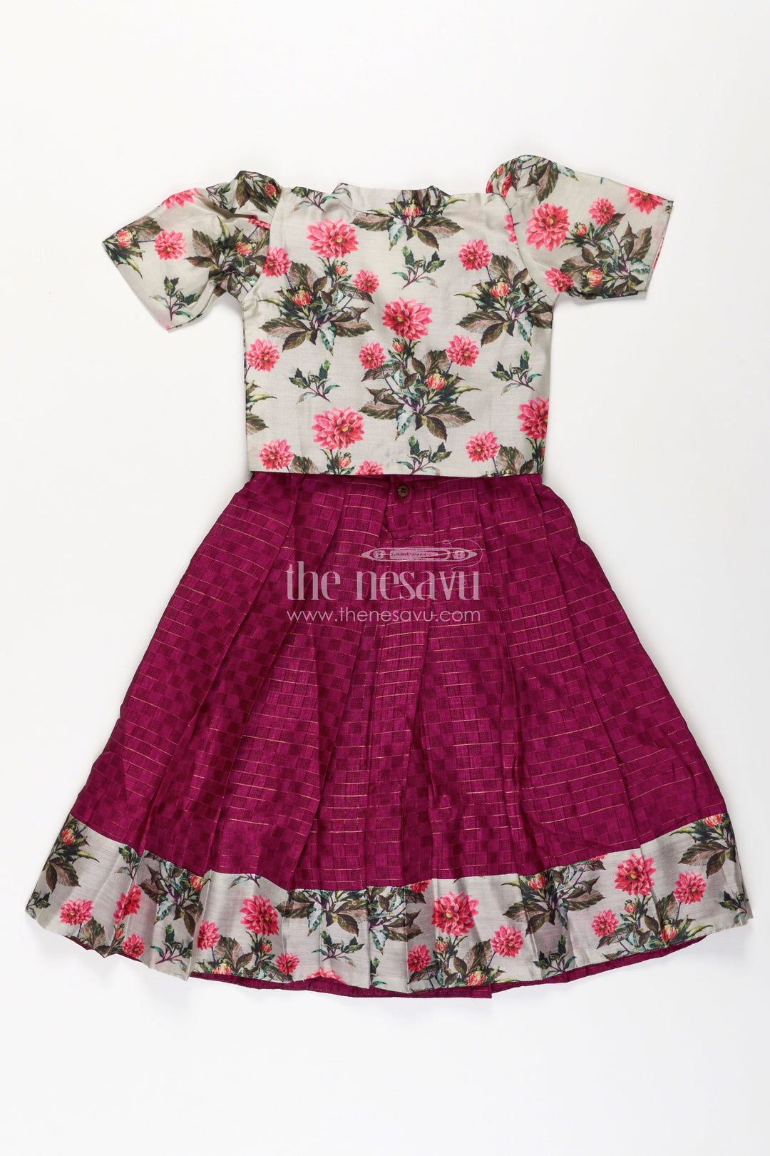 Girls Silk Cotton Gown with Floral Chanderi Overcoat in pink colour gown dress Style