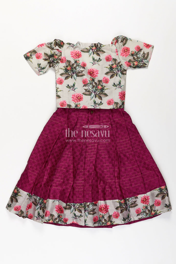 Girls Silk Cotton Gown with Floral Chanderi Overcoat in pink colour gown dress Style