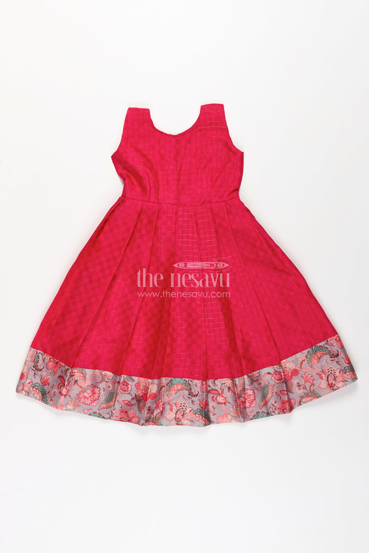Girls Silk Cotton Gown with Pleated Design and Floral Chanderi Overcoat in silk gown party wear Style