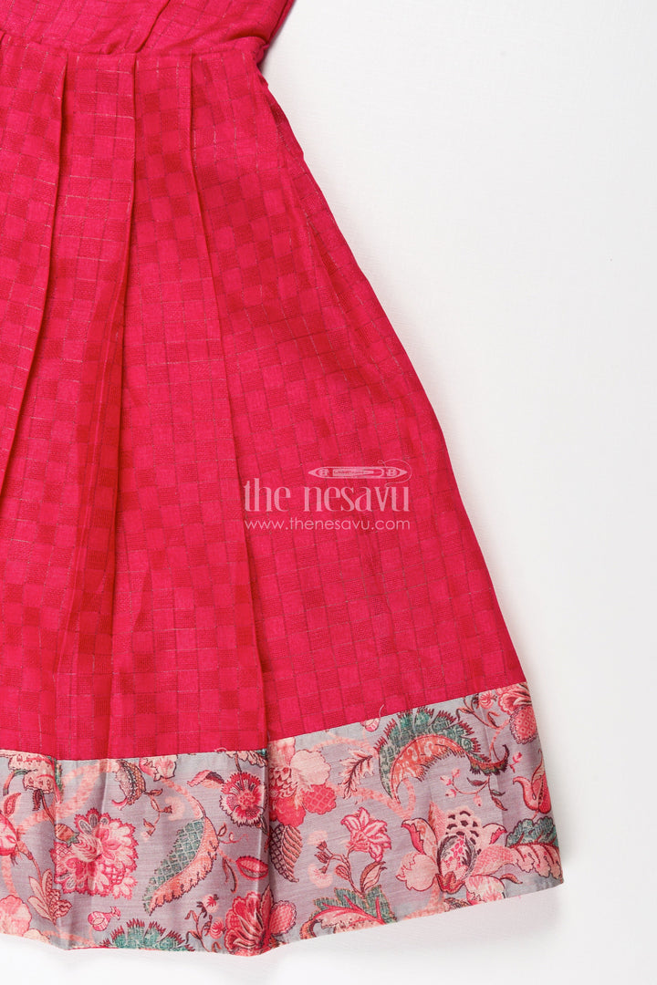 Girls Silk Cotton Gown with Pleated Design and Floral Chanderi Overcoat in silk gown party wear Style