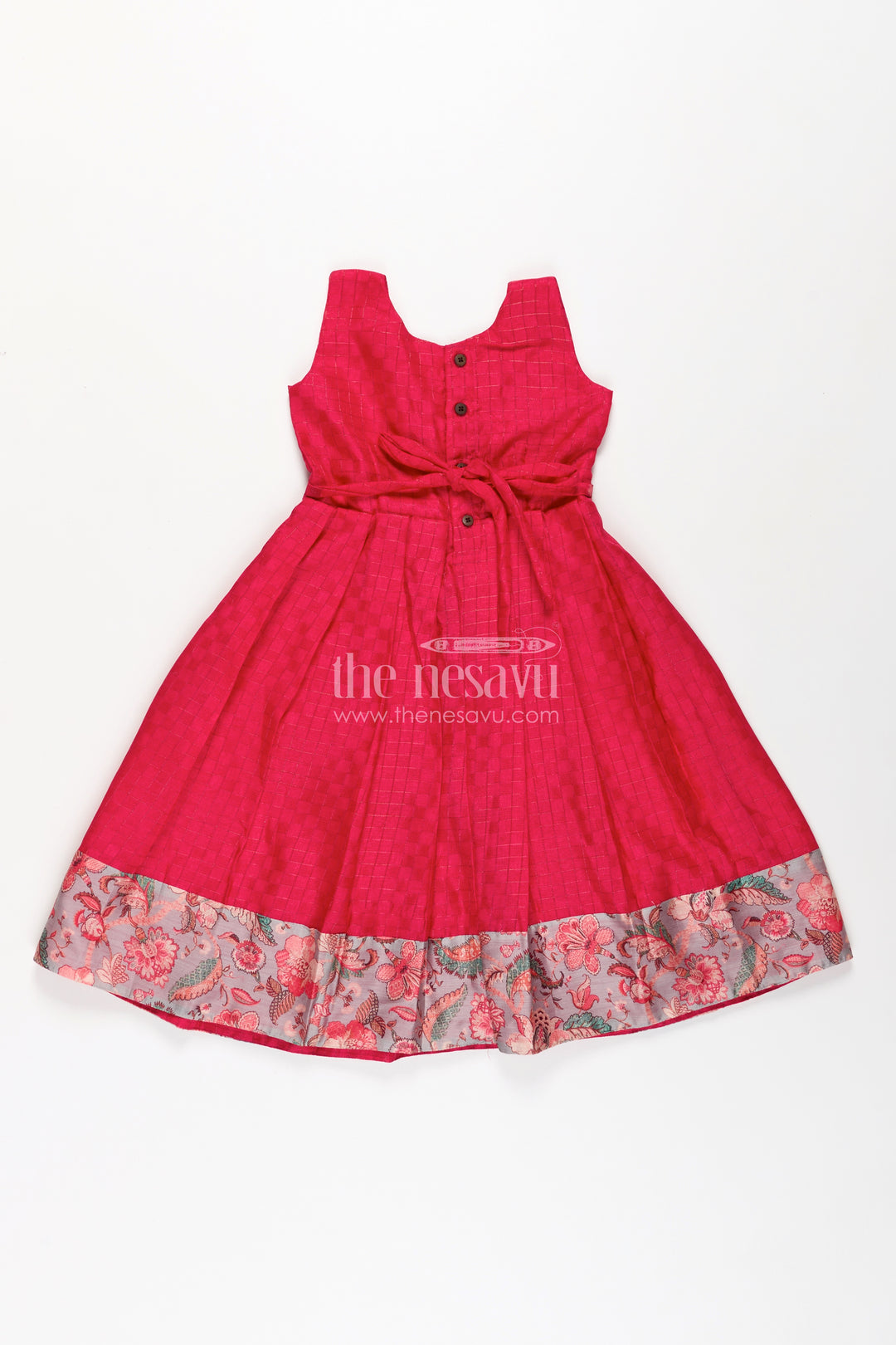 Girls Silk Cotton Gown with Pleated Design and Floral Chanderi Overcoat in silk gown party wear Style