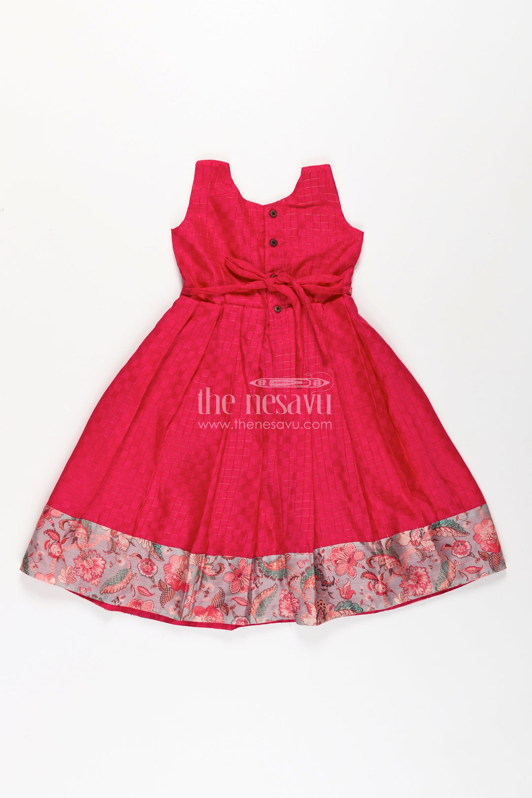 Girls Silk Cotton Gown with Pleated Design and Floral Chanderi Overcoat in silk gown party wear Style