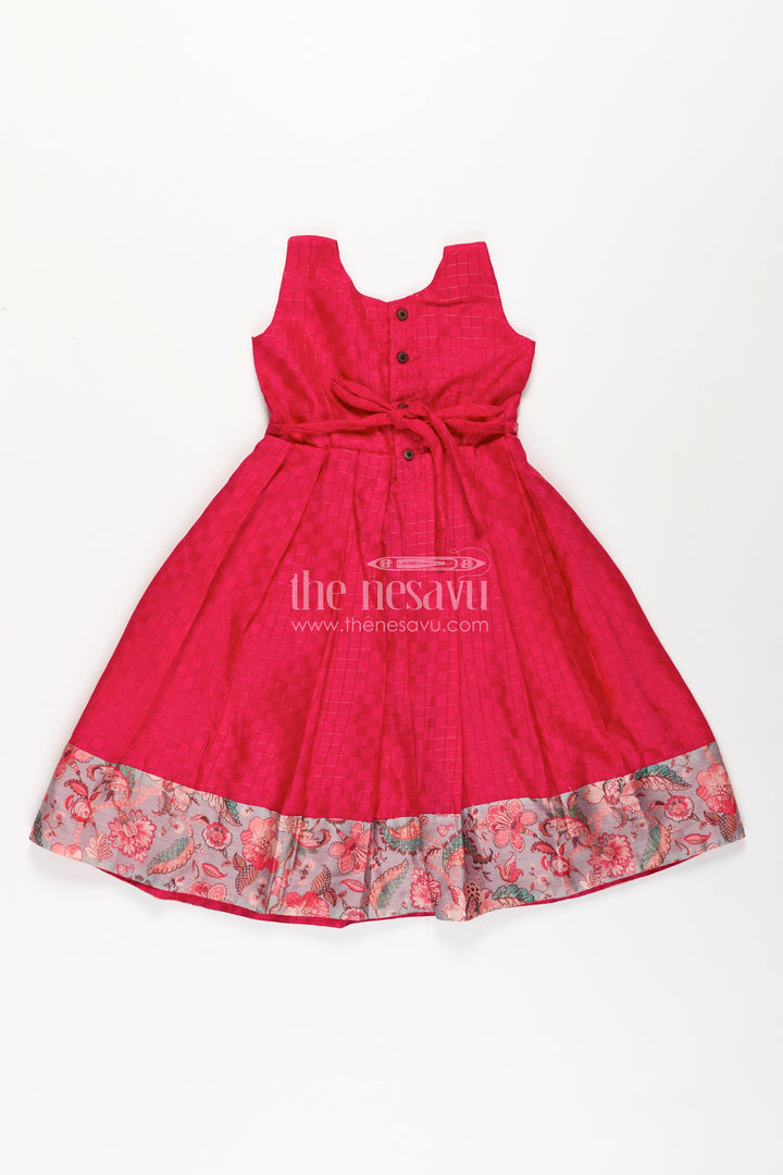 Girls Silk Cotton Gown with Pleated Design and Floral Chanderi Overcoat in silk gown party wear Style