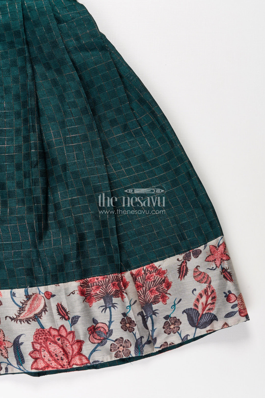 Girls Silk Cotton Anarkali Gown with Floral Border and Overcoat in green anarkali gown Style