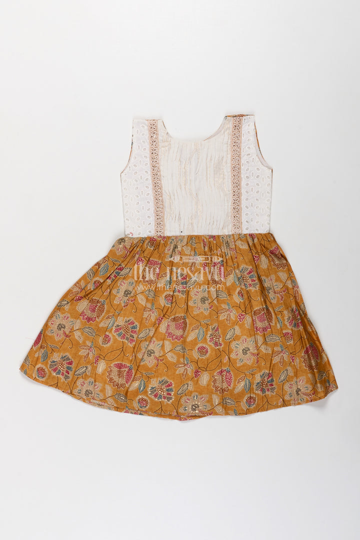Girls Modal Silk Frock with Eyelet Yoke and Floral Skirt in printed frock design Style