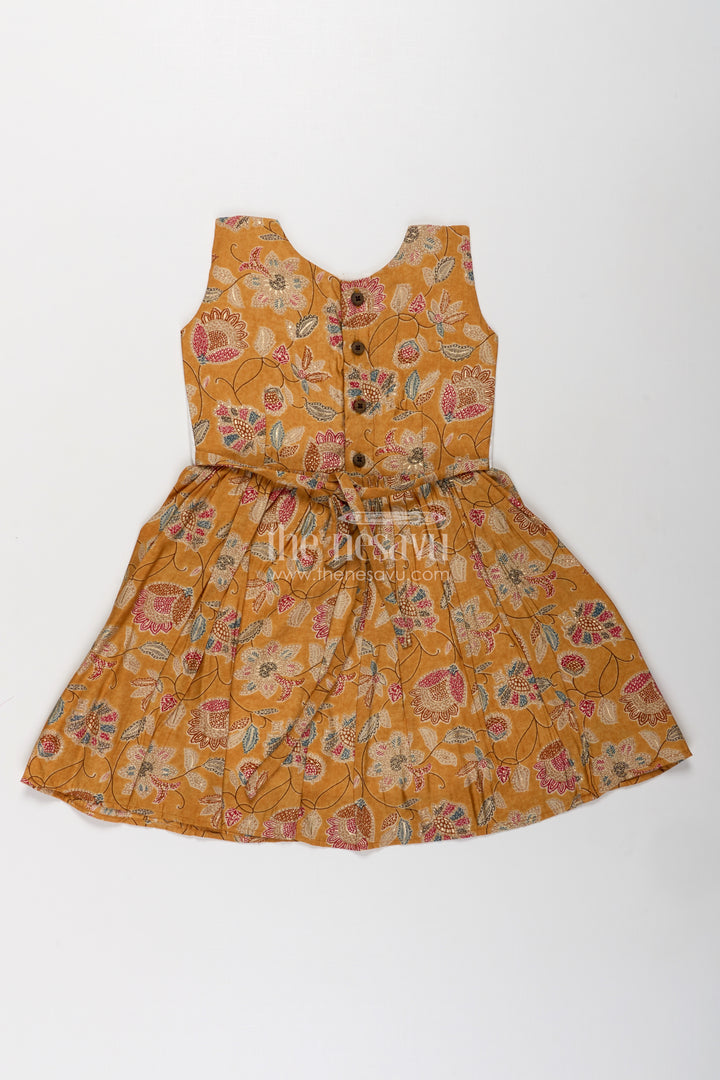 Girls Modal Silk Frock with Eyelet Yoke and Floral Skirt in printed frock design Style