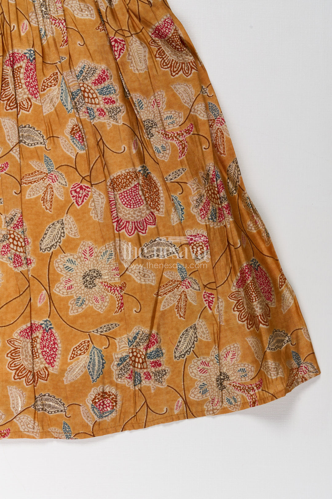 Girls Modal Silk Frock with Eyelet Yoke and Floral Skirt in printed frock design Style