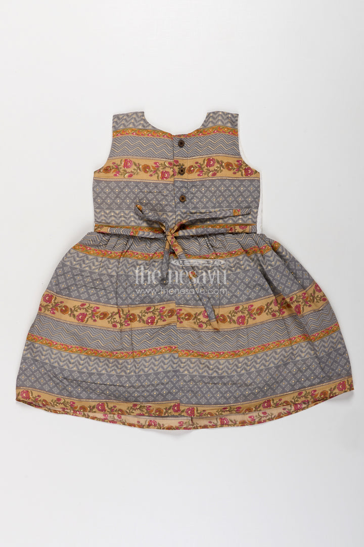 Girls Muslin Silk Fancy Frock with Stripe Floral Borders and Eyelet Yoke in new fancy frock Style