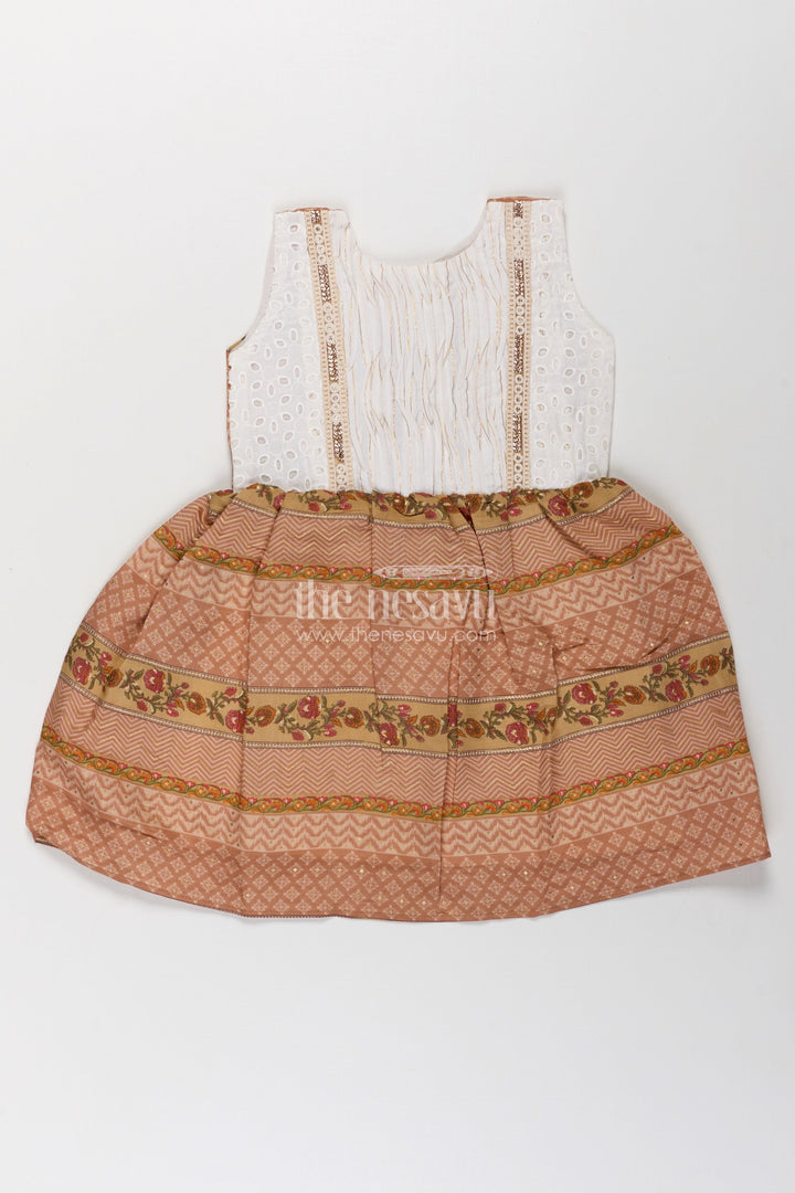 Girls Muslin Silk Printed Frock with Embroidered Yoke and Traditional Borders in fancy frock Style