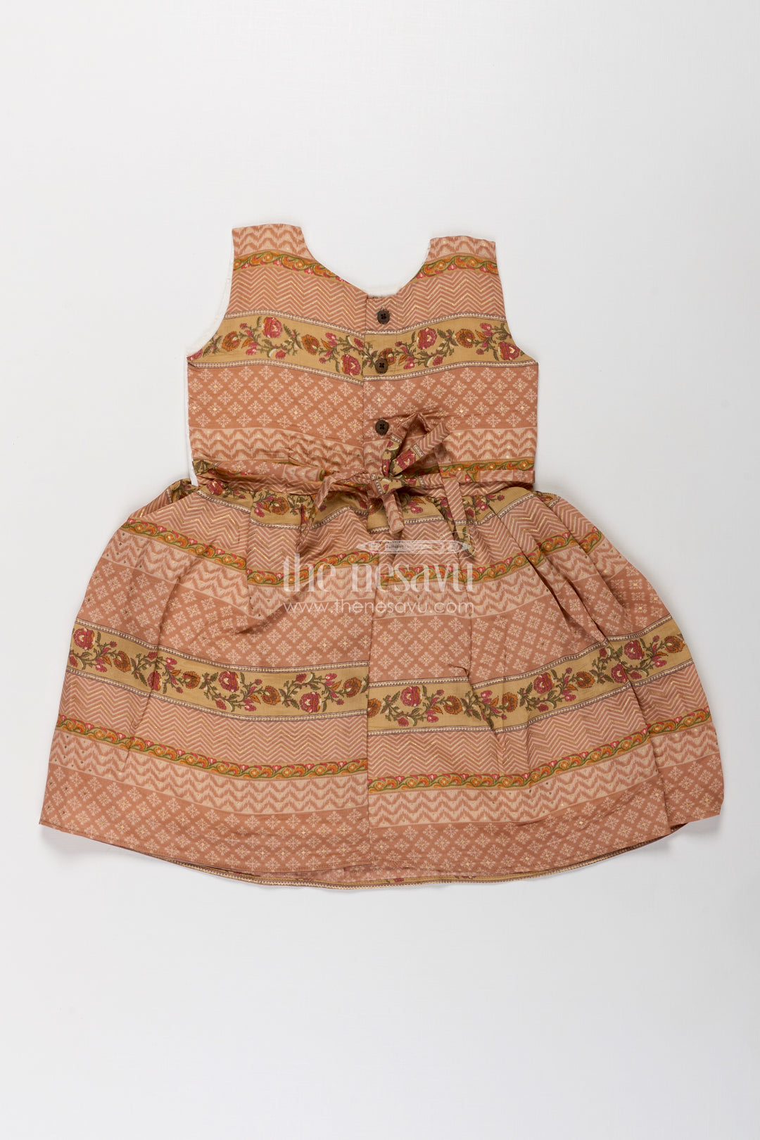 Girls Muslin Silk Printed Frock with Embroidered Yoke and Traditional Borders in fancy frock Style