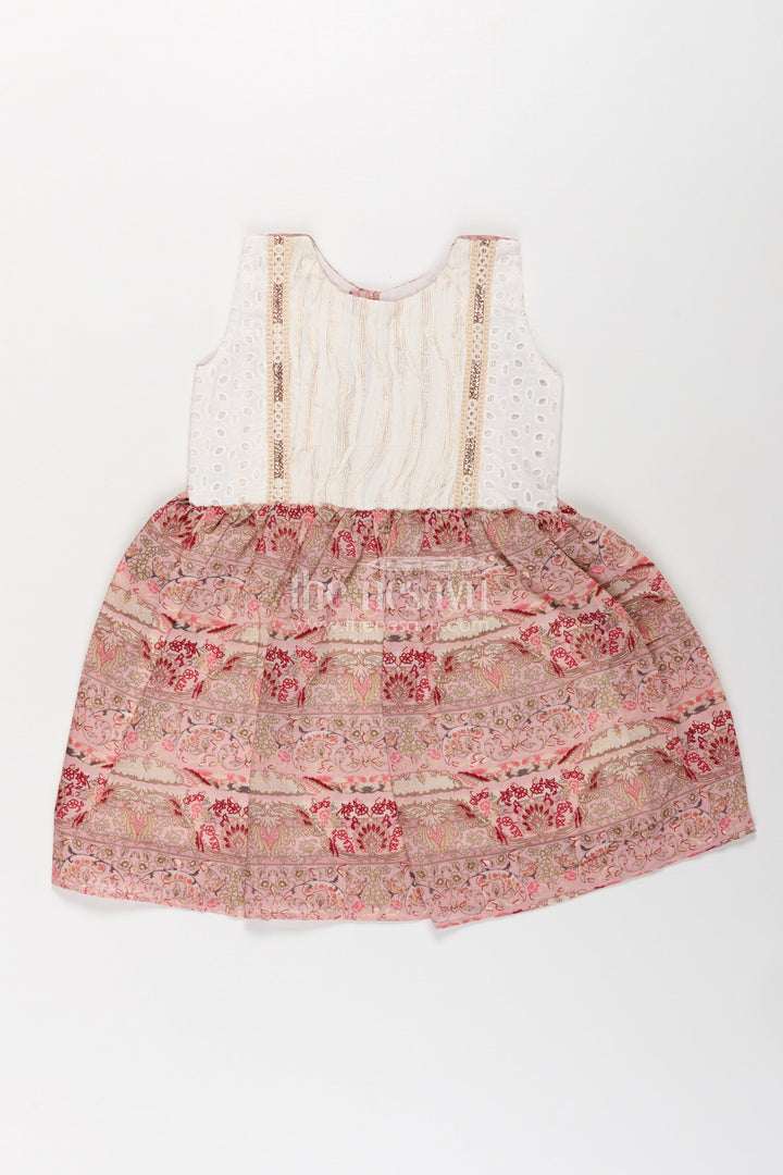 Girls Muslin Silk Printed Frock with Embroidered Pintuck Yoke in pink frock design Style