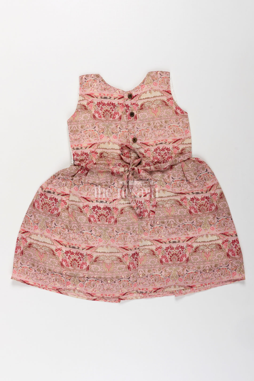 Girls Muslin Silk Printed Frock with Embroidered Pintuck Yoke in pink frock design Style