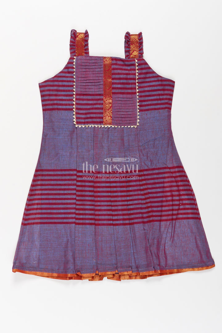 Girls Mangalagiri Cotton Frock with Sleeveless Straps and Central Panel in Purple Color Frocks Design