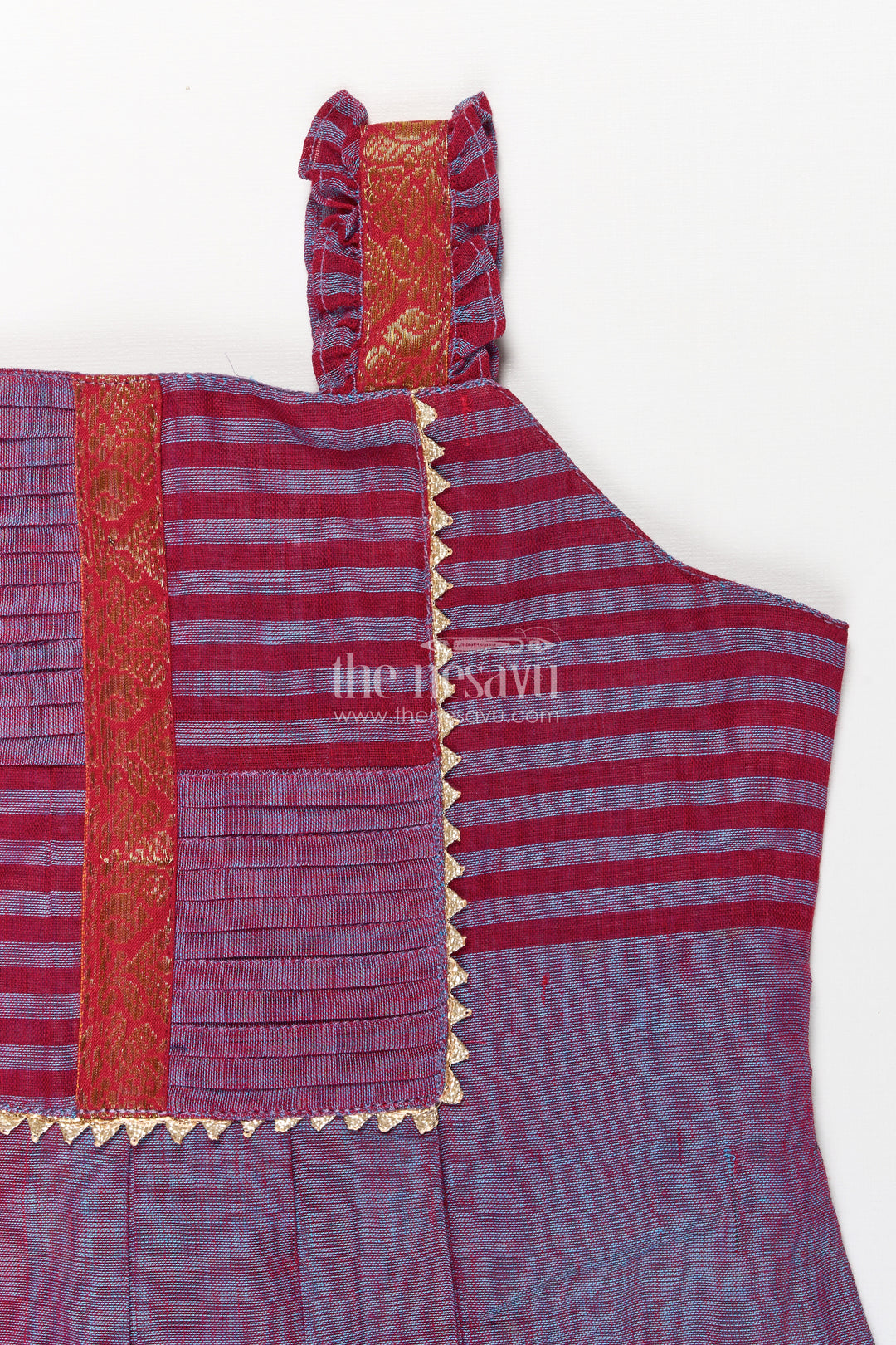 Girls Mangalagiri Cotton Frock with Sleeveless Straps and Central Panel in Purple Color Frocks Design